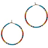 Agriajun Handmade Boho Rainbow Beaded Large Gold Hoop Earrings for Women, Statement Bohemian Colorful Beads Circle Hoops Cartilage Hypoallergenic Holiday Prom Jewelry Gift