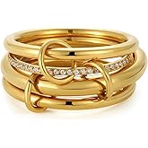 E.B.belle Gold Stackable Rings for Women,18K Gold Plated with Cubic Zirconia,Gold Stacked Multi Ring Interlocking Mixed Stacked Rings for Women Non Tarnish Size 5-10