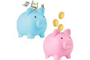 2 Pack Cute Piggy Bank, Unbreakable Plastic Money Banks, Coin Bank for Girls and Boys, Gifts and Presents for Birthday, Chris