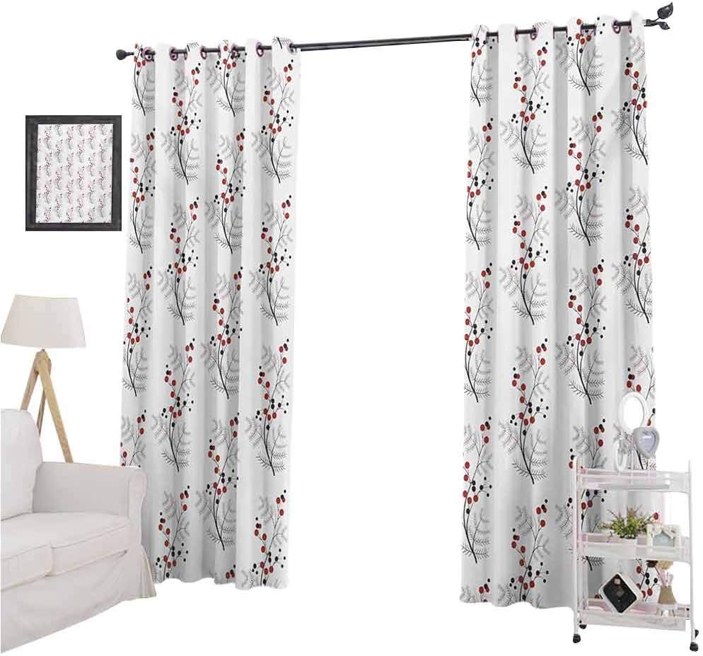 Room Darkening Blackout Window Curtains, Curvy Flower Branches Leaves