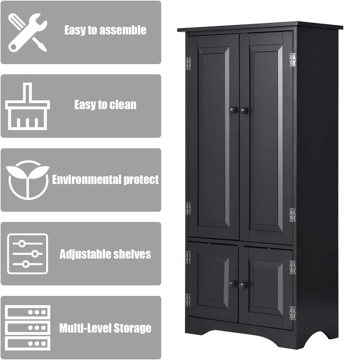 Giantex Accent Floor Storage Cabinet Adjustable Shelves Antique 2-Door Low Floor Cabinet Pantry 24" Lx13 Wx49''H (Black): Kitchen & Dining