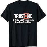 Tutorial Video Expert Junkie Unisex-Adults Black Cotton 50% Polyester 50% Modern Lightweight Classic Fit Short Sleeve Fun T-Shirt