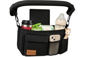 Nevvie & Co Universal Stroller Organizer With Cup Holder | Large Capacity Stroller Caddy | Non-Slip Secure Hooks Accessories | Stroller Attachment | Fits Most Strollers (Black)