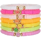 Friendship Bracelets for Women - Heishi Surfer Colorful Smile Party Favors Clay Beaded Stretch Bracelets Elastic Layering -Preppy Jewelry Set.