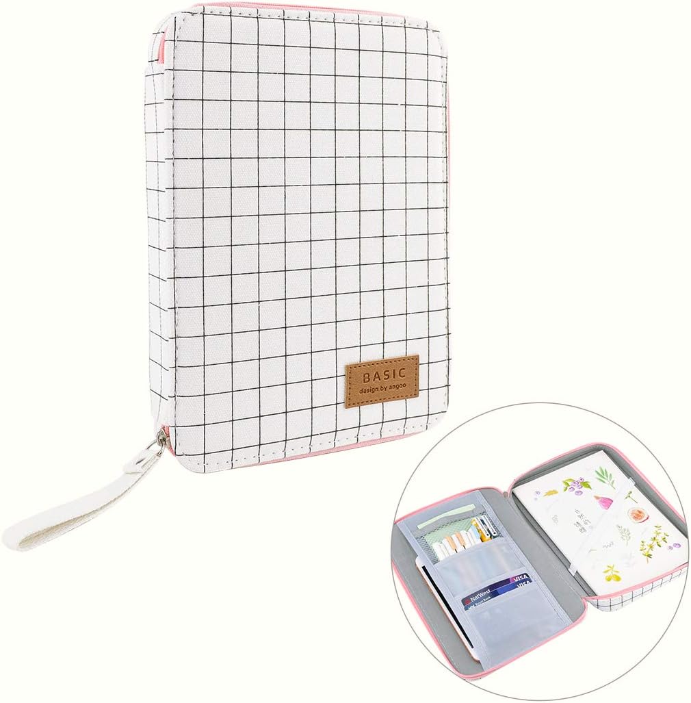 Oyachic Grid Pencil Case Big Capacity Pen Pouch Holder Zipper Passport Document Bag Stationary Organizer Box Makeup Bag for Travel,School,Office