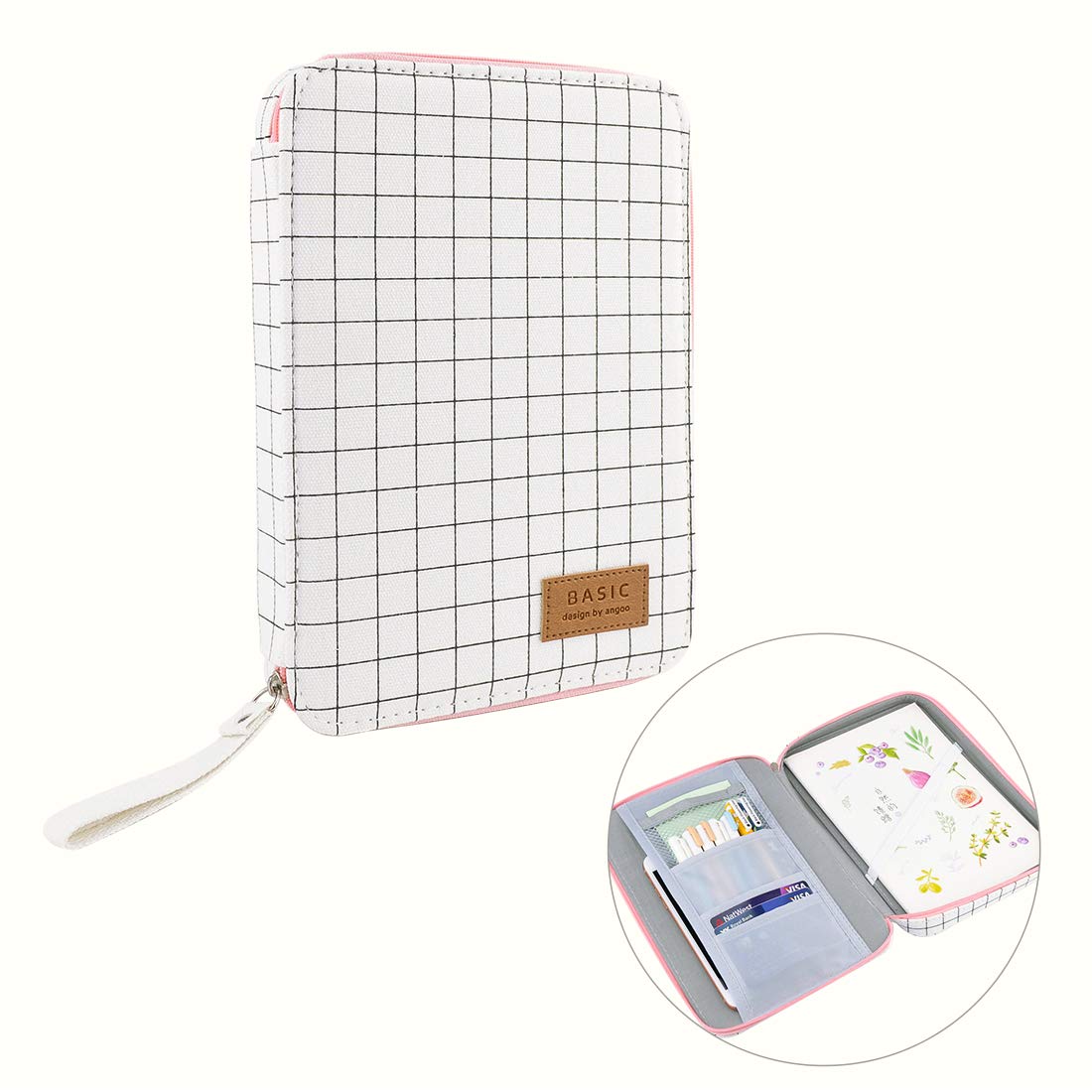 Oyachic Big Capacity Pencil Case Square Grid Document Portfolio Bag Zipper Pen Holder Organizer Electronic Bag for Passport Marker