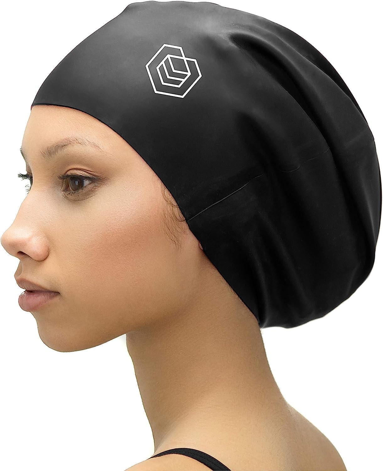 SOUL CAP – Large Swimming Cap for Long Hair - Designed for Long Hair, Dreadlocks, Weaves, Hair Extensions, Braids, Curls & Afros - Women & Men - Silicone (Black, Large)