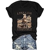 Savarana Western Cowgirls Shirts Women Vintage Graphic Tee Tops Funny Letter Print Country Music Tshirt