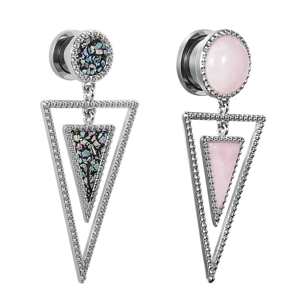 TBOSEN 2 PCS Stainless Steel Teardrop Opal Wedding Earrings Large Dangle Bridal Plug Ear Gauges Expander Body Piercing Jewelry Set