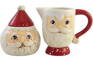 VALYRIA LLC Transpac Y5484 Dolomite Nostalgic Santa Sugar and Creamer, Set of 2