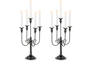 Candeldo Black Candelabra Halloween Decorations: 20 Inches Gothic Candle Holder 5 Arm Metal Candlestick Stand for Table Fireplace Victorian Decor Set of 2