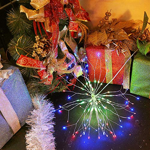 DenicMic Firework Lights Copper Wire LED Lights Battery Operated Fairy Lights with Remote, 8 Modes Starburst Lights, Decorative Hanging Lights for Patio Party Indoor Christmas Decoration (2 Pack)