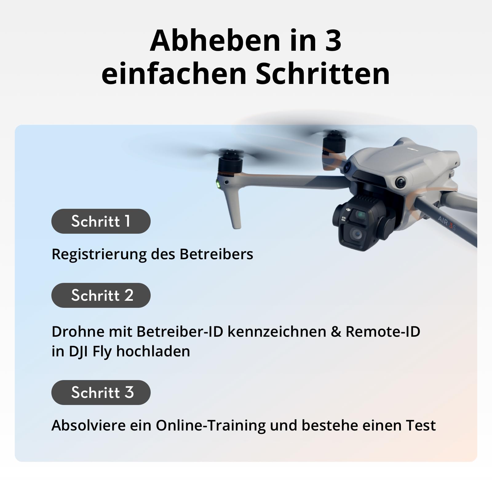 DJI Air 3S (RC-N3), Drohne mit 4K-Kamera, Dual-Kameradrohne mit 1" CMOS Weitwinkelkamera, 4K/60fps HDR Video und Dynamikumfang von 14 Blendenstufen, 45 Min. maximale Flugzeit, 20 km Videoübertragung 5