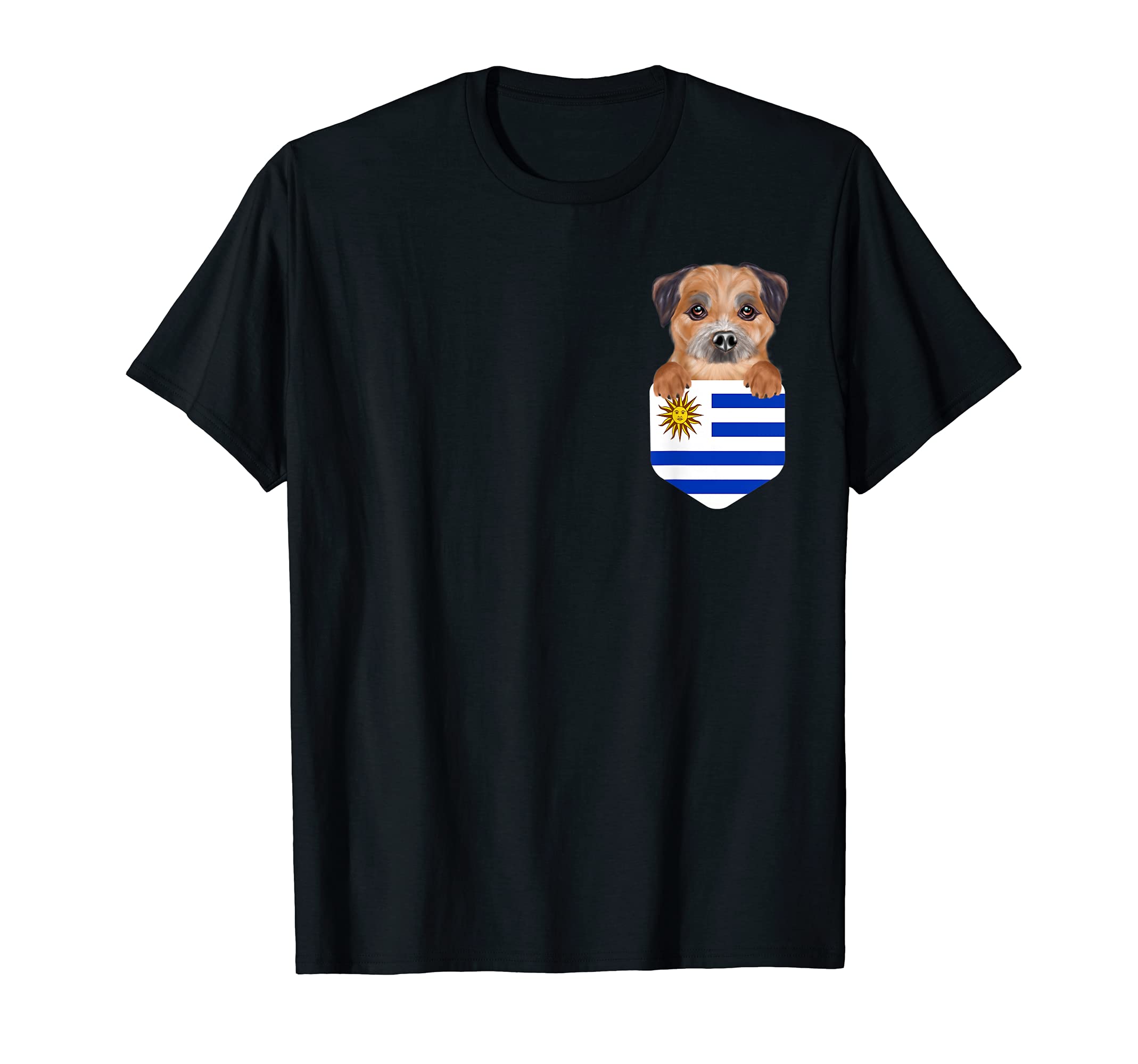 Uruguay Flag Border Terrier Dog In Pocket T-Shirt