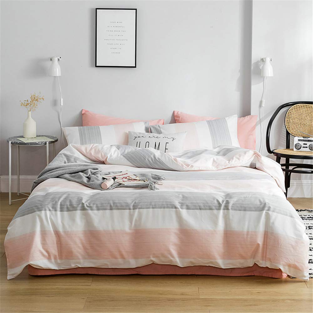 DREAMINGO Twin Pink Gray Stripes Comforter Preppy Bedding 100% Cotton Girls Duvet Cover Modern Aesthetic Bedroom Grey Peach Duvet Cover Set — image 1