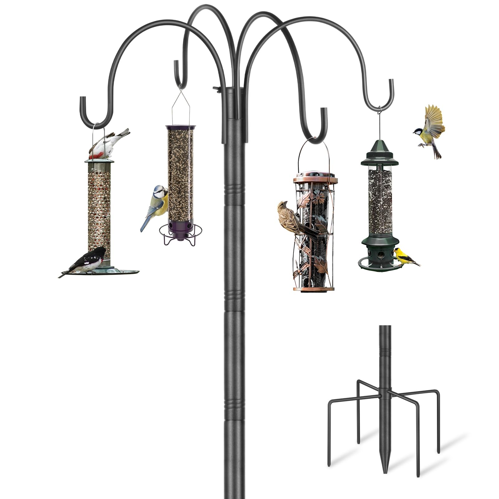 Bird Feeders Hanging Station, 225cm Extra Tall Bird Feeding Stations Heavy Duty for The Garden Free Standing Bird Feeder Pole Stand and Hangers Shepherds Crook