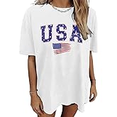 American Flag Shirt for Women 4th of July Shirts Oversized USA T-Shirt Independence Day Patriotic Graphic Tee Tops