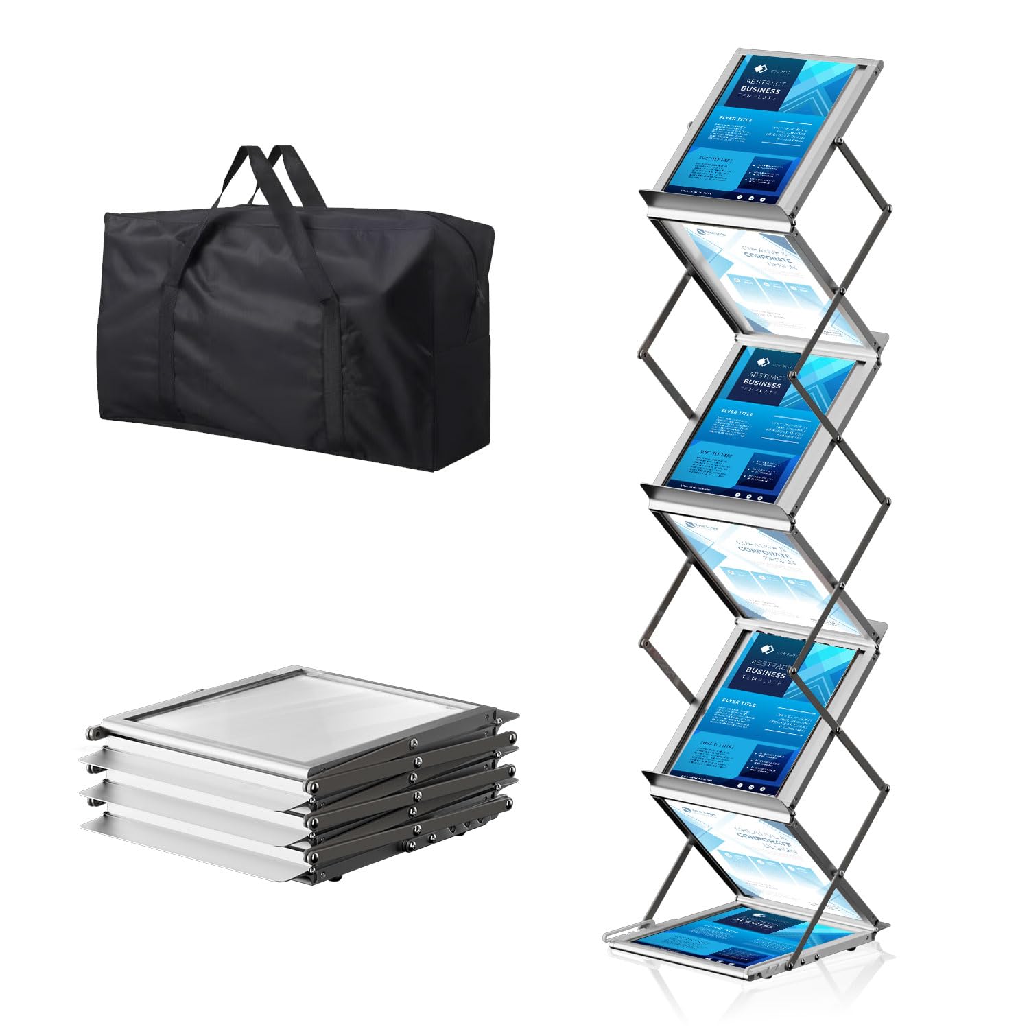6 Pockets Foldable Aluminum Magazine Rack Brochure Display Stand