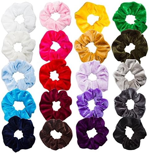 AOPRIE 20 Pack Velvet Scrunchies For Hair Bobble Elegant Elastics Hair Scrunchy Ties for Women Soft Hair Bands Hair Bobbles for Girls no Damage In Long Curly, 20 colors