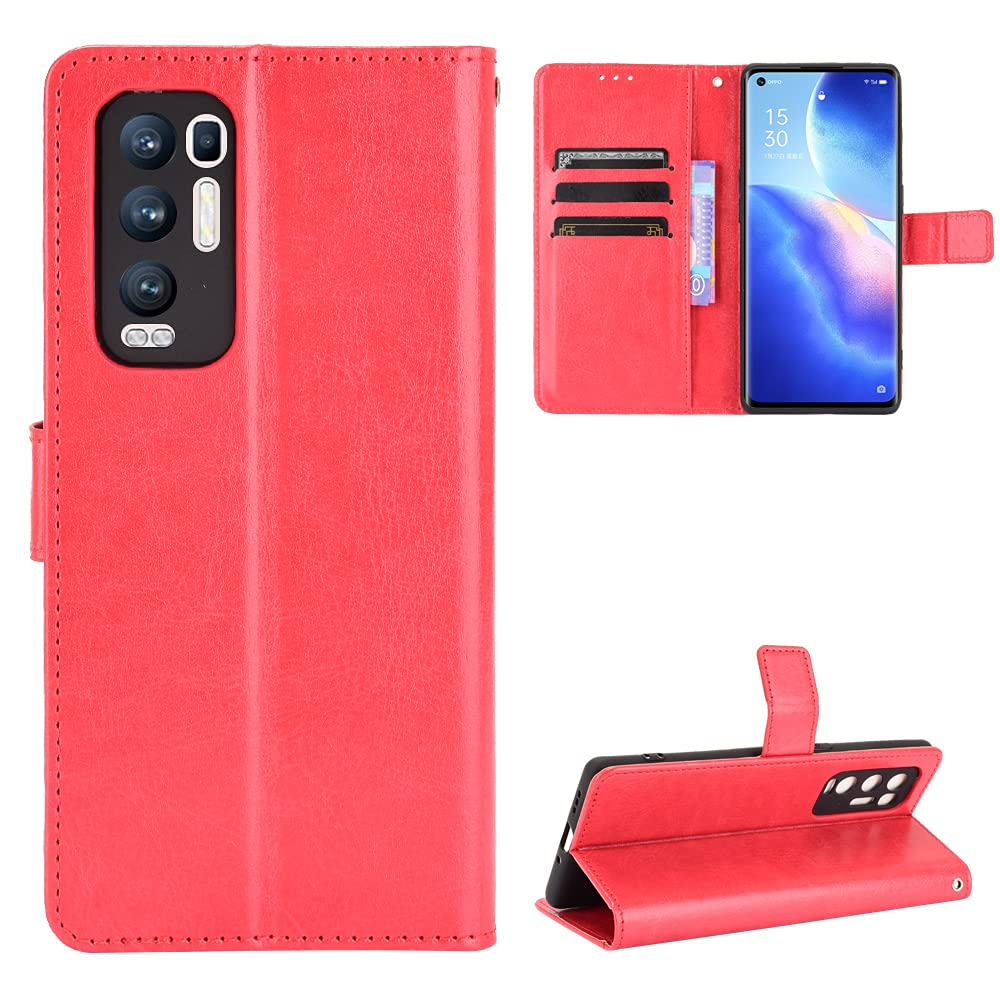 Oppo Find X3 Neo Case [Wallet Case] [Kickstand] [Card Slots] [Magnetic Flip Cover] Compatible with Oppo Find X3 Neo Smartphone(Red)