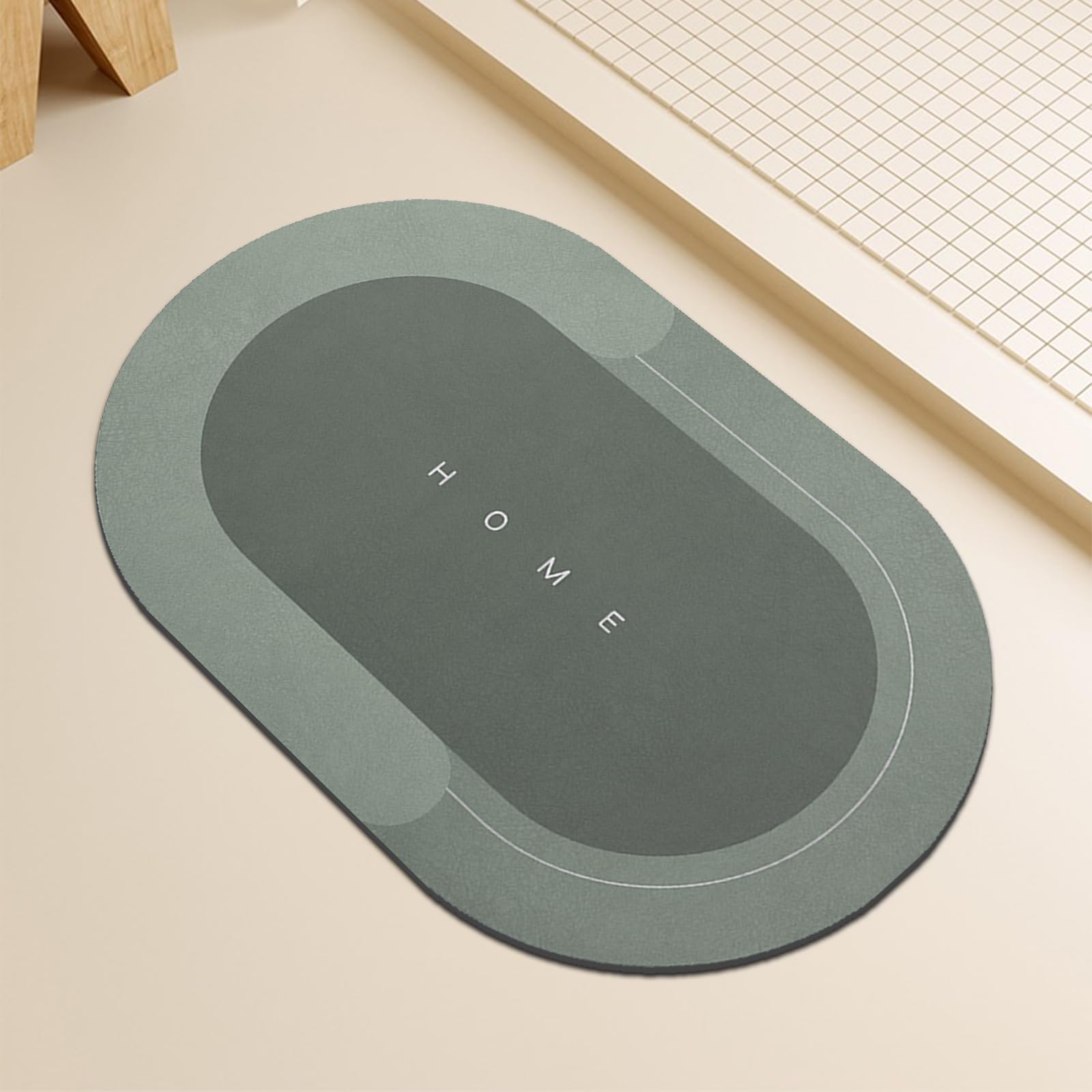 Topzywlc Absorbent Bath Mat Non Slip Anti Mould 45 * 70 cm, Quick Dry Magic Bathroom Floor Mat, For Bathtub, Bedroom, Kitchen, Toilet, Door, Washing Table (Oval Green, 45 * 70 cm)