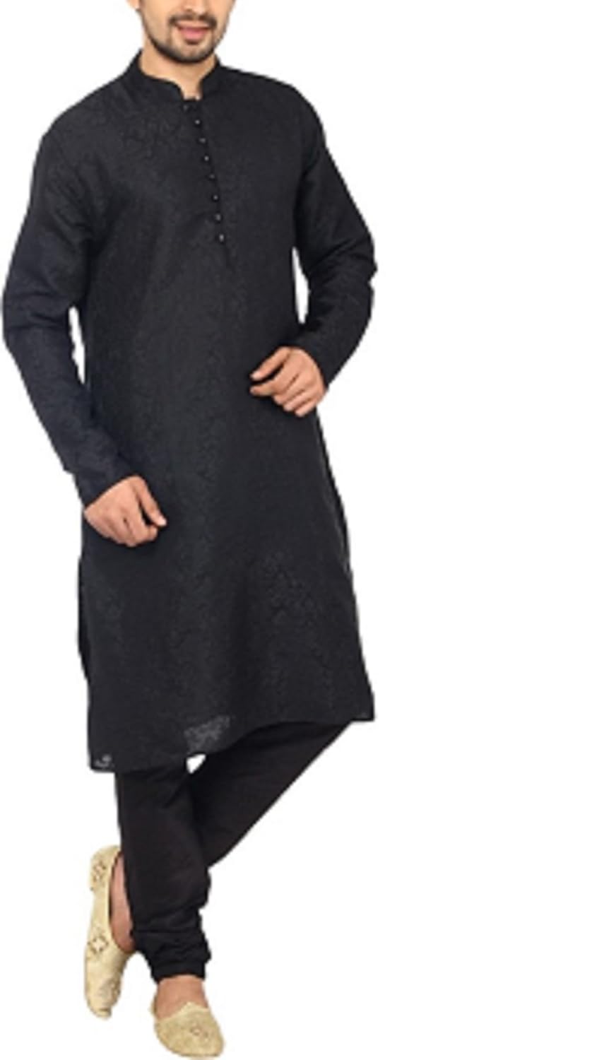 royal men's festive art silk jacquard floral print kurta churidar