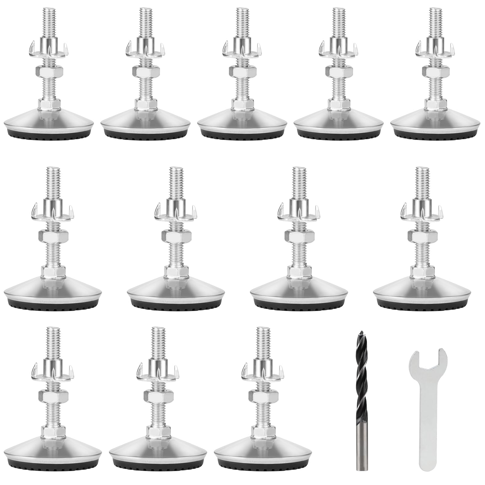 lalago Pack of 12 Furniture Feet, Table Feet, Adjustable, M8 x 50 mm, Metal Table Legs, Adjustable Feet, Height Adjustable, Table Feet Legs with Adjusting Screw for Furniture Legs