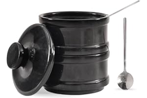 Radicaln Handmade Marble Black 5.5” Dual Salt Cellar with Lid – 2.3” Each Salt and Pepper Bowls Kitchen Container Storage Set