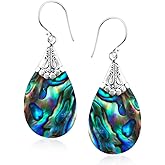 Abalone Shell Dangle Earrings for Women Sterling Silver 925 - Unique Vintage Beach Boho Earrings - Costume Jewelry Anniversary Birthday Christmas Gifts for Womens