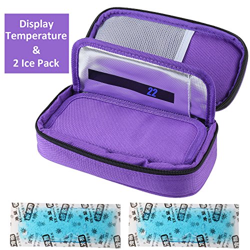 Parateck Oxford Fabric Medical Travel Cooler Bag Insulin Cooling Case with 2 Ice Packs for Diabetics Medication Cool (Purple)