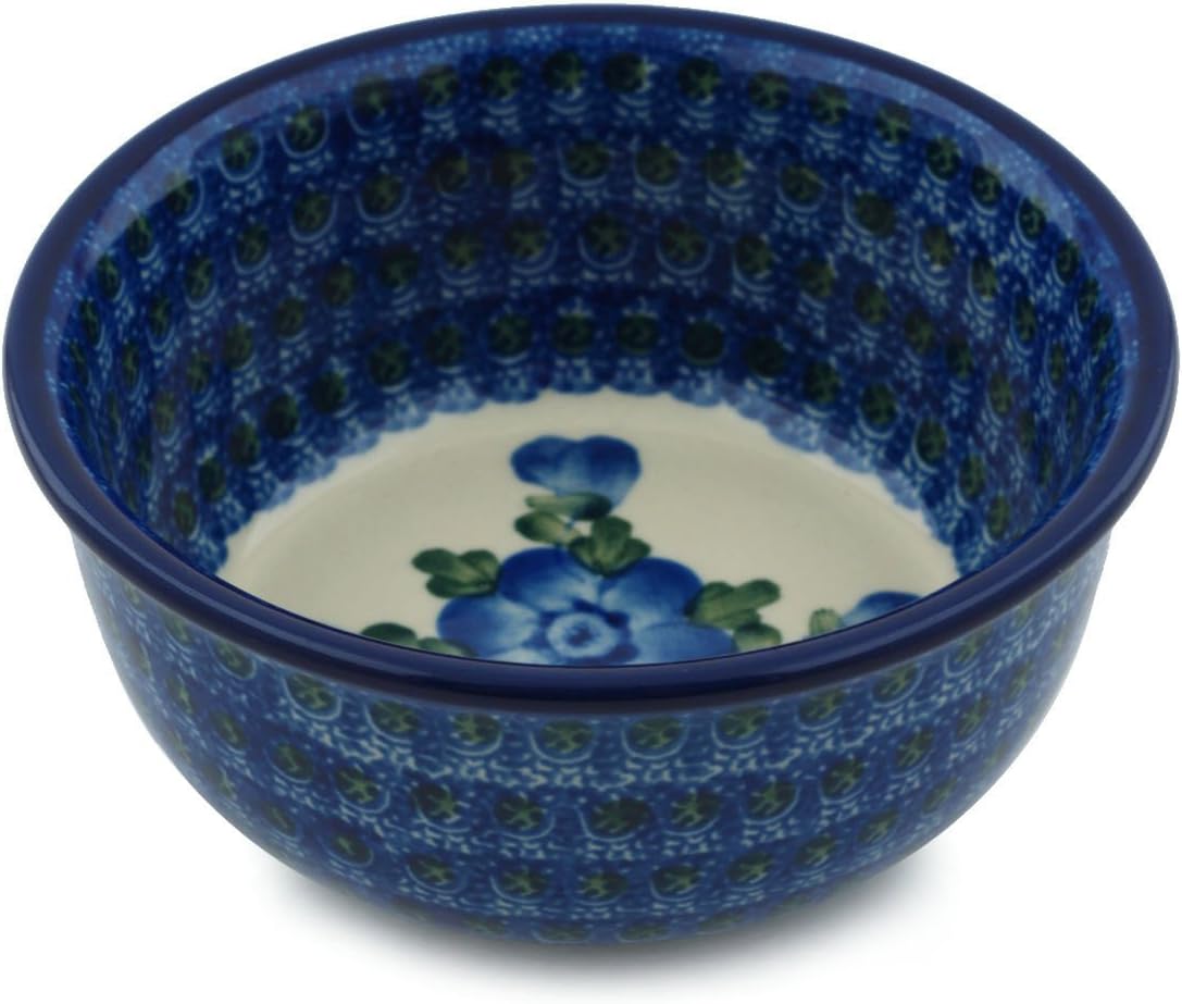 Polish Pottery Ice Cream Bowl 5-inch Blue Poppies