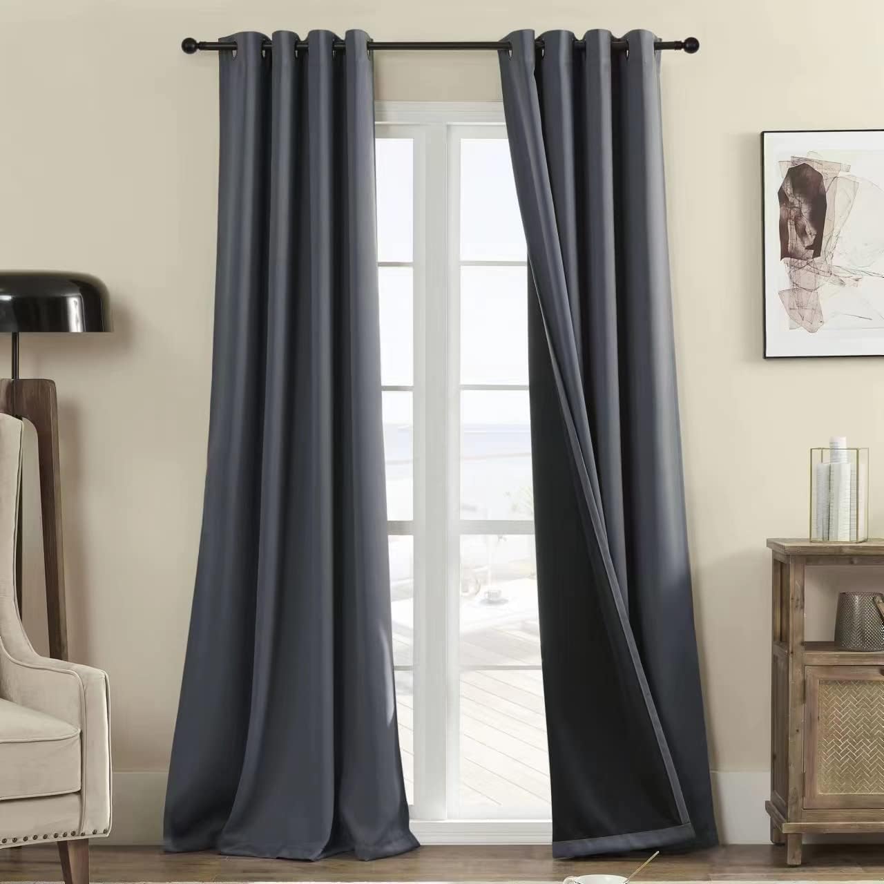 Window Treatments - Rutterllow 100% Blackout 340 GSM Curtains 2 Panels, Full Shade 84 Inches Long Complete Drapes for Living Room, Dark Grey Thermal Insulated Bedroom Window Treatment Drapes (Gray, 52 x 84 inch)