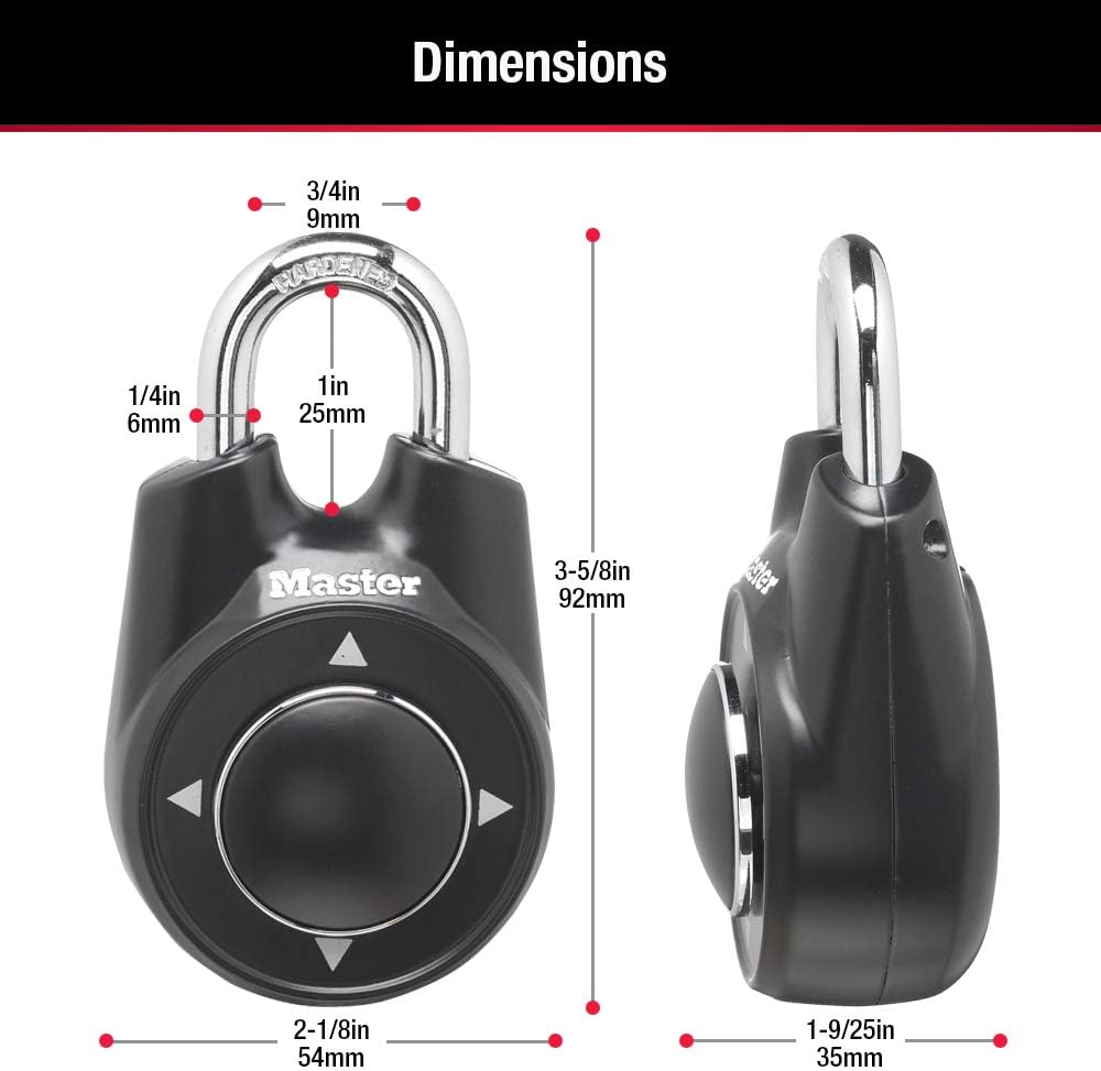 Master Lock Locker Lock 1500iD Set Your Own Directional Combination Padlock, 1 Pack, Black - - 