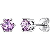 925 Sterling Silver Stud Earrings for Women, Heart/Round Birthstone Earrings Birthday Jewelry for Women Wife Daughter (with Gift Box)