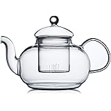 CnGlass Glass Teapot Stovetop Safe,Clear Teapot with Removable Infuser 20.3 oz,Loose Leaf and Blooming Tea Maker