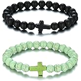 Softones 8mm Beads Cross Bracelets for Women Men Natural Stone Elastic Stretch Prayer Bracelet for Women Friendship Cross Gifts