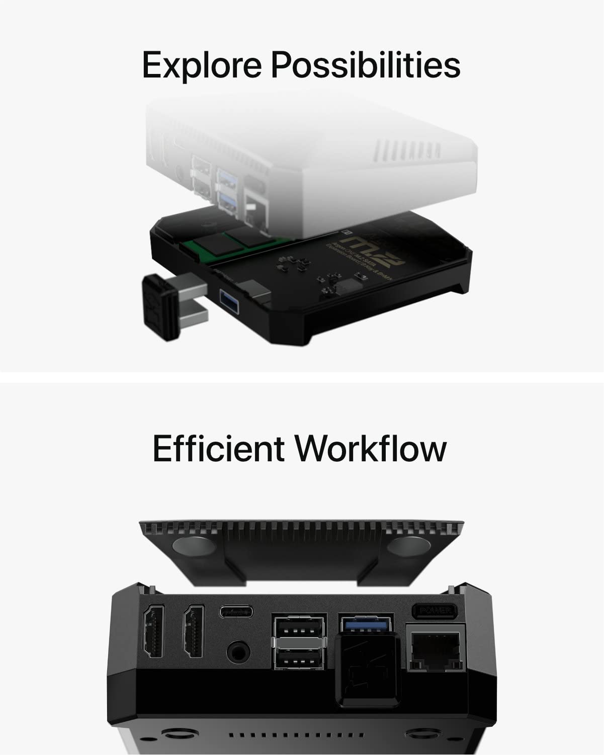 Argon ONE M.2 Aluminum Case for Raspberry Pi 4 with SATA SSD Support | Power Button and Fan | Compatible B-Key and B+M Key