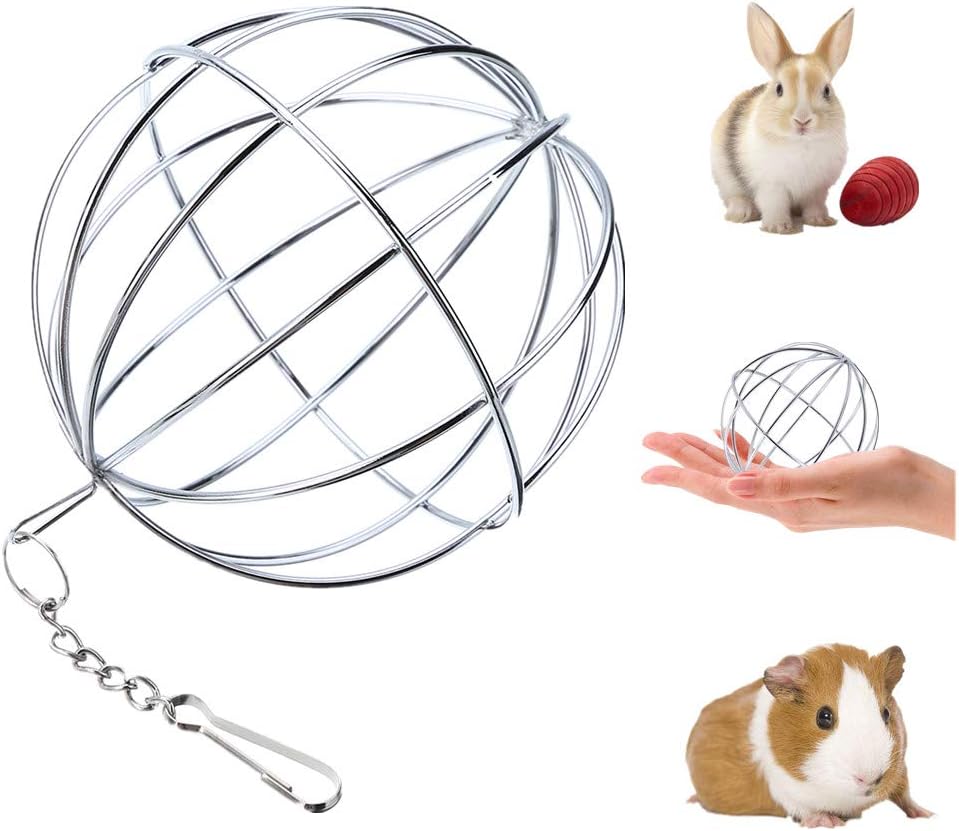 UIEEPGP SMALL Stainless Rabbit Toys and Treats Ball, 3.15inch Hay Dispenser Holder Guinea Pig Bunny Hay Ball Feeder Hanger Accessories for Small Animals