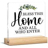 Welcome Sign Home Decor, Religious Bless This Home and All Who Enter Acrylic Sign, Housewarming Gifts for Women Men