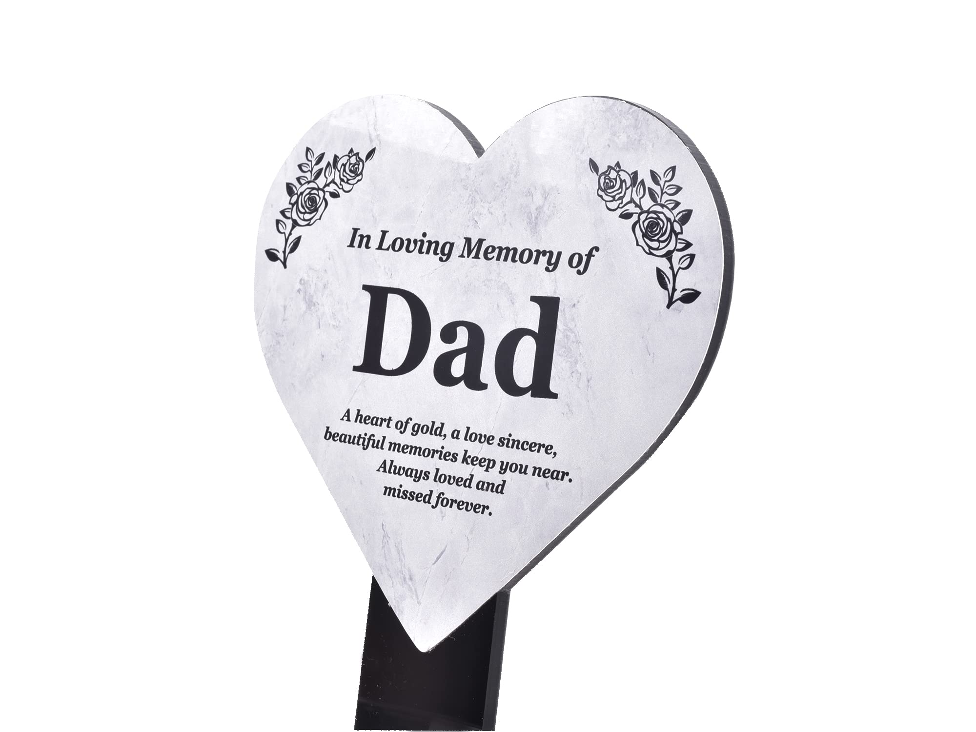 Dad Memorial Heart Shaped Plaque, Grave Marker - printed with remembrance poem, mounted on a sturdy acrylic stake. Father's Day Memorial