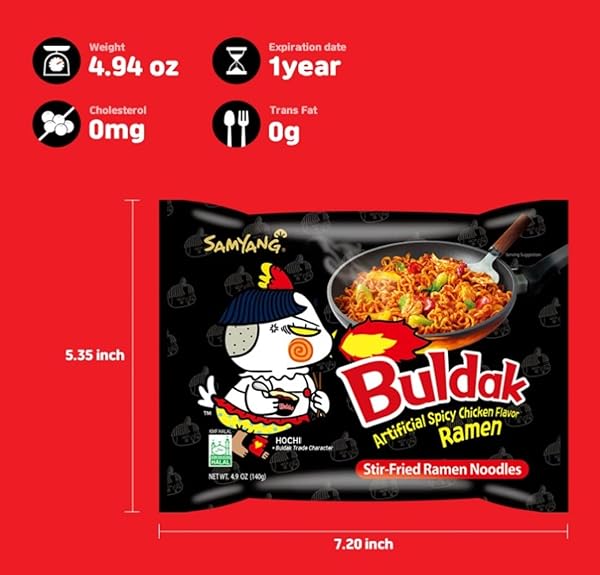 SAMYANG SPICY CHICKEN RAMEN ROASTED NOODLES, BULDAK ARTIFICIAL SPICY CHICKEN FLAVOR 4.94 OZ (5 PACKS) ORIGINAL