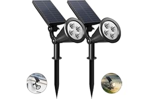 WONYO Solar Spot Lights Outdoor, 4 LEDs Solar Lights Outdoor IP65 Waterproof, Auto On/Off Solar Powered Outdoor Lights, Outdoor Solar Lights for Yard Tree Garden,2 Pack(Warm Light)