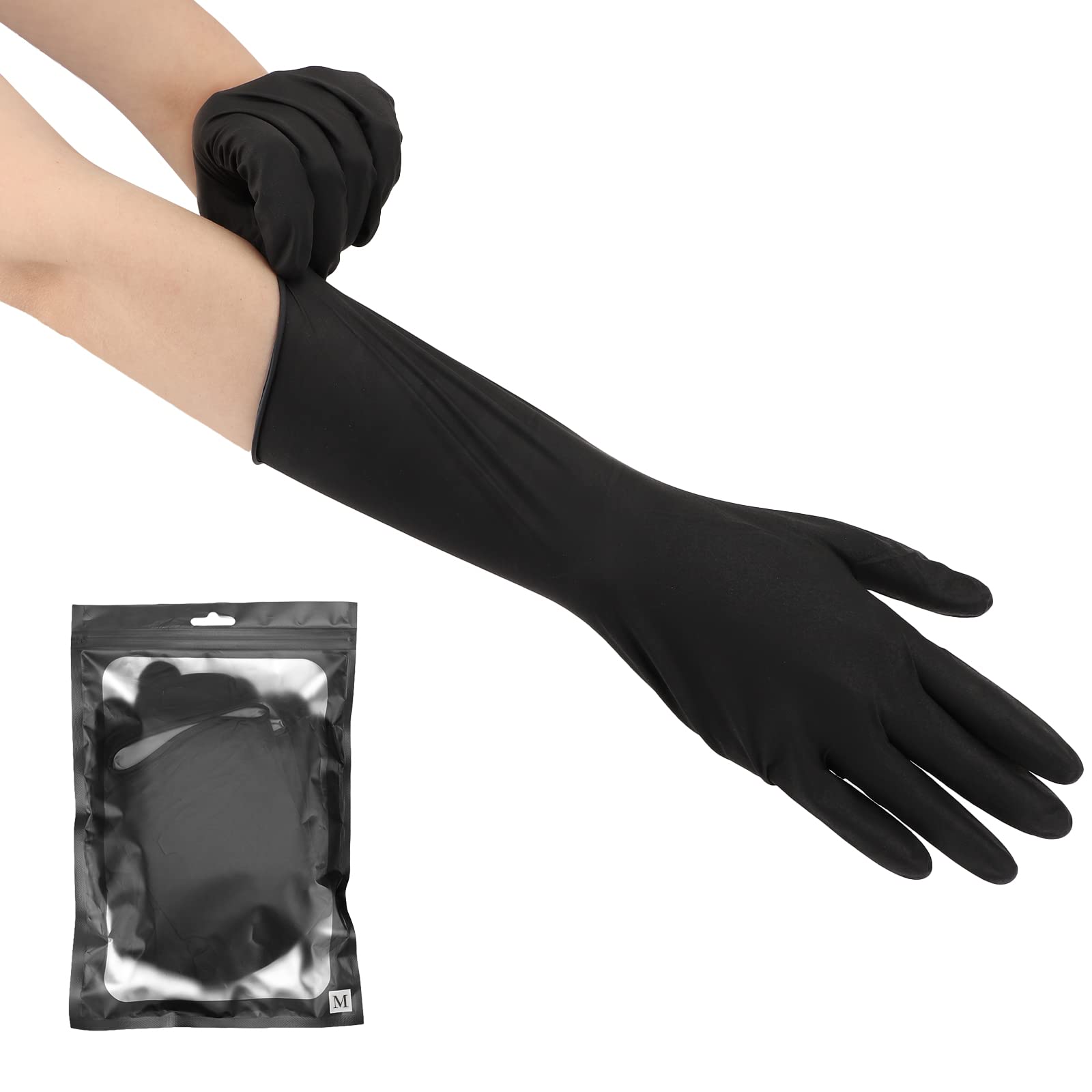 Photo 1 of Segbeauty Black Gloves Reusable, 12 INCH Thickened Prolonged Powder Free Non-Latex Rubber Gloves, 16 Counts Washable Cleaning Glove Work Mechanic Glove Hair Dye Accessories Tattoo Supplies Medium