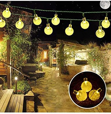 Outdoor Solar String Lights - Solar Lights Outdoor with 30 LED Waterproof Fairy Bubble Lamp, for Home, Patio, Lawn, Garden, Party, Wedding, Christmas, Dating, and Holiday Decorations (wram white)