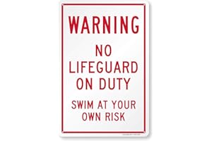 SmartSign-K-8181-PL "Warning - No Lifeguard On Duty, Swim At Your Own Risk" Sign | 10" x 15" Plastic , Red on White