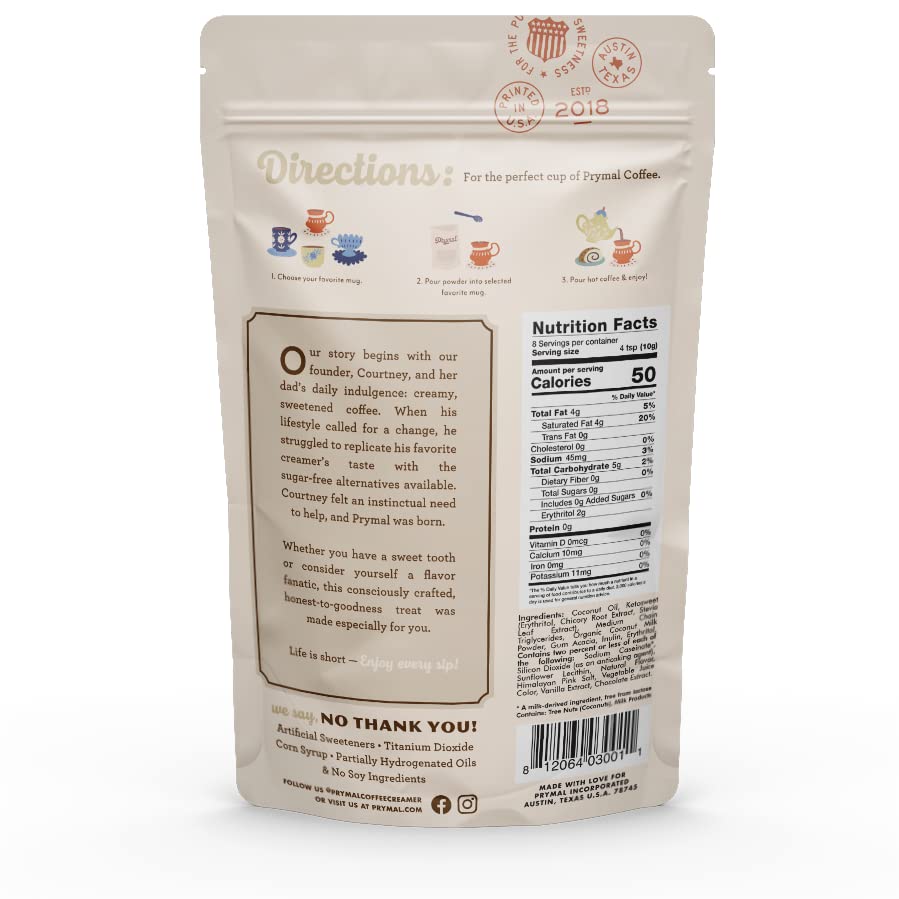 PRYMAL Sugar Free Coffee Creamer Deliciously Keto, Low Carb & Non