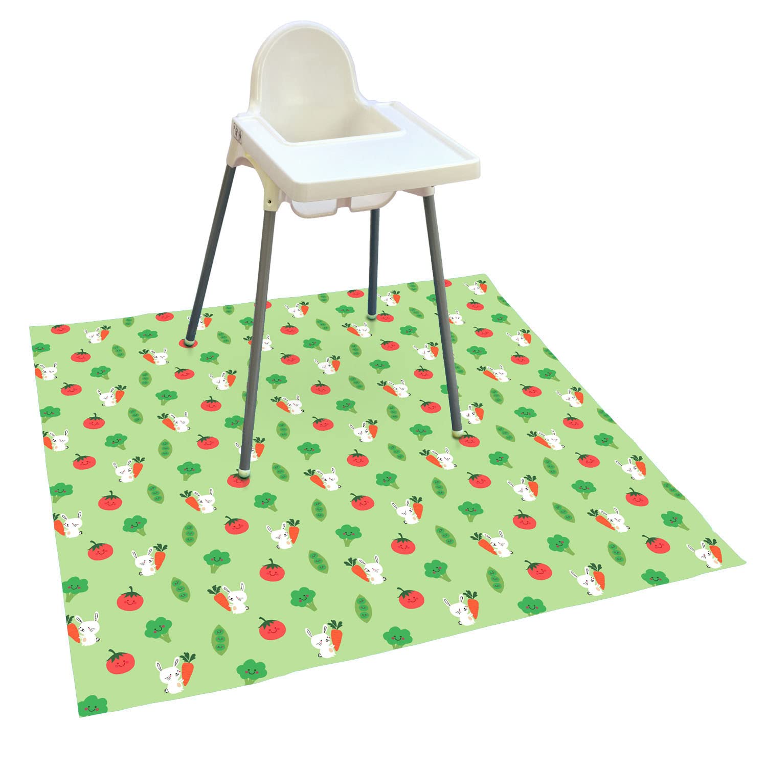 Bibetta XL Food Splash Mat for Under Highchair | 55 * 51 Inch Waterproof, Wipeable, Non-Slip Kids Messy Mat for Under Highchair| Soft Baby Mat for Weaning/Feeding/Playtime/Art/Activity (Green Bunny)