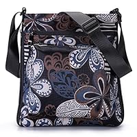 STUOYE Multi-Pocket Nylon Crossbody Purse Bag for Women Black Five Valve Flower