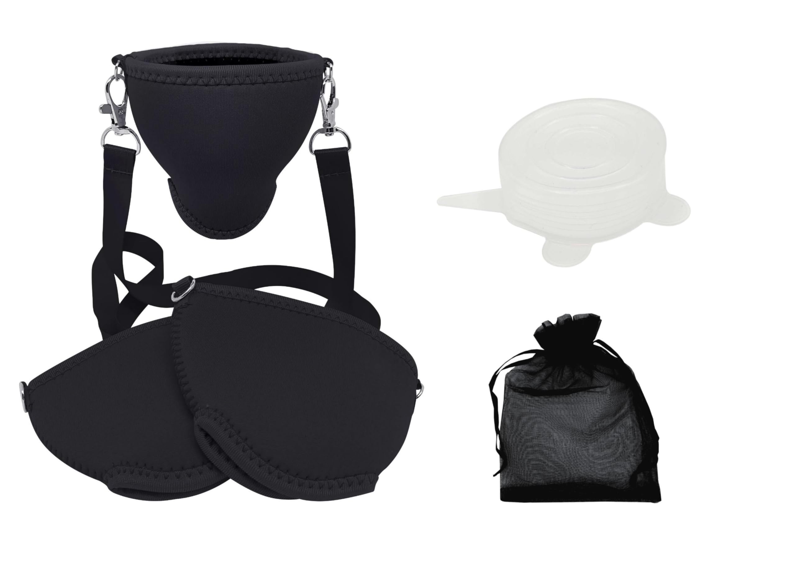 WineHolder wine glass holder, including neck strap (lanyard), Schwarz 3er Set (Black) - WH-P02