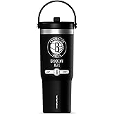 Hydrapeak x NBA Officially Licensed Brooklyn Nets 32 oz Nomad Tumbler with Handle and Straw Lid, Leakproof Stainless Steel Water Bottle